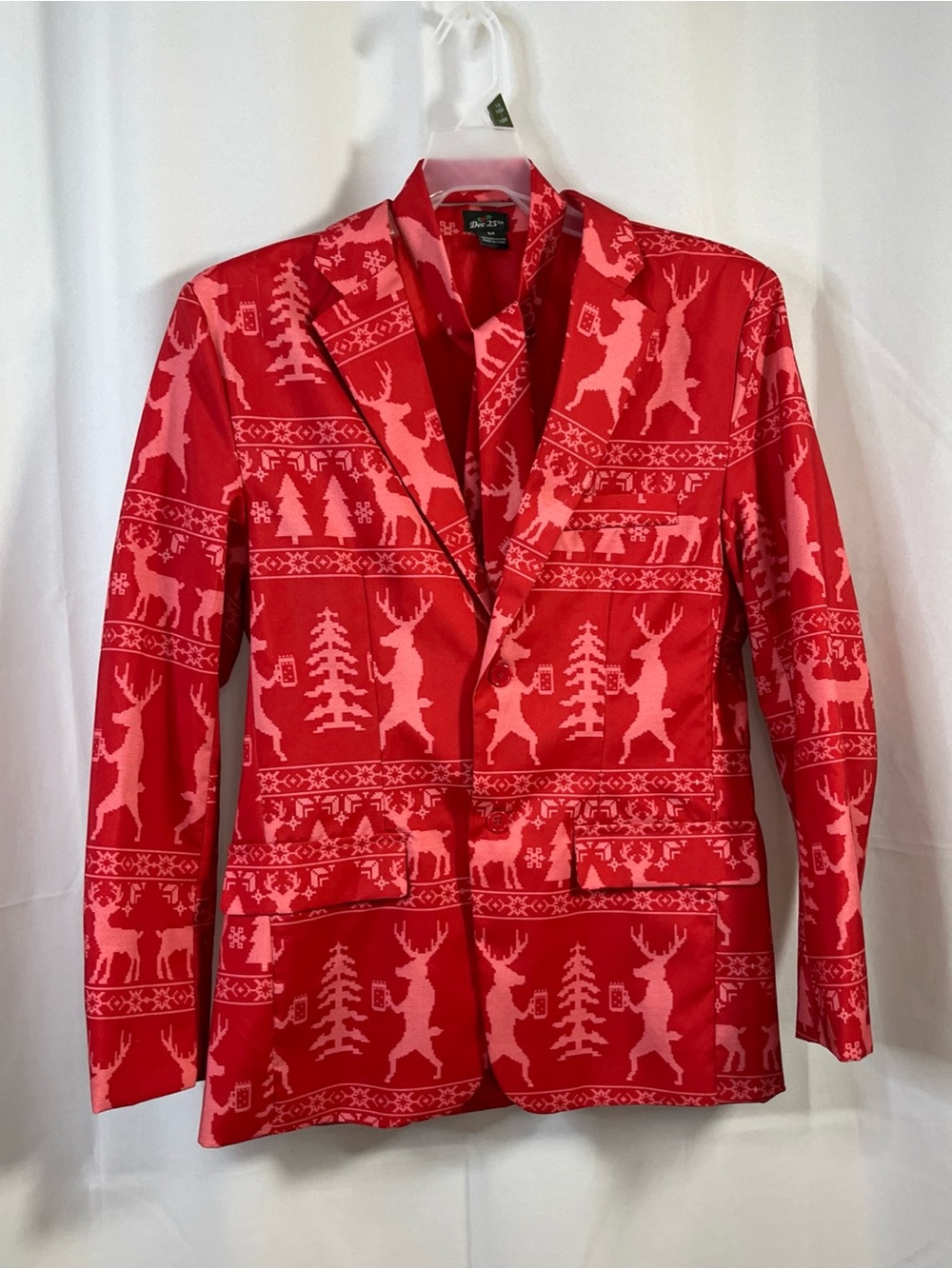 Dec 25th Mens Coat & Tie Merry Christmas Cheers Reindeers Design Coat Medium